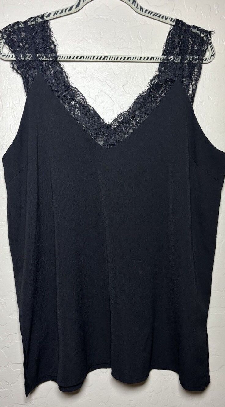 Giddy Up Glamour Black Floral Lace V Neck Sleeveless Tank Top Western Boho XL